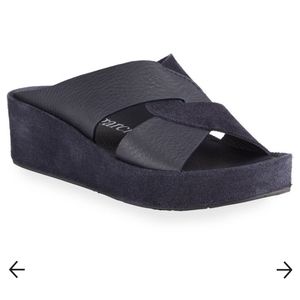 NEW Pedro Garcia Lydia Crisscross Mixed Leather Wedge Sandals